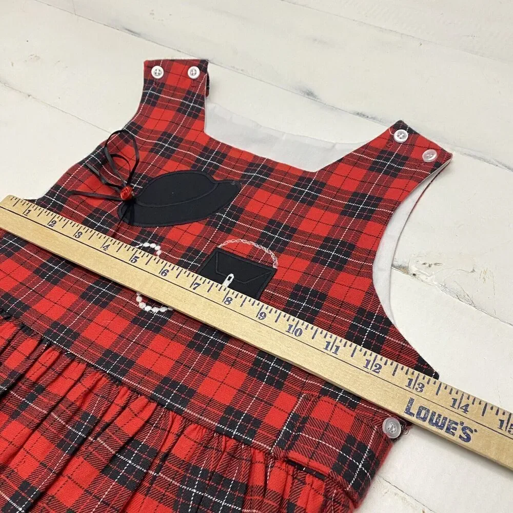 Bailey Boys Classic Heirloom Applique Dress Red Black Tartan Girls 6X Hat Purse